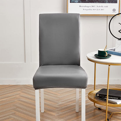 Bestenrose Stretch Dining Chair Covers Waterproof PU Leather Slipcovers Universal Chair Protectors for Dining Room Kitchen Hotel (Set of 6, Gray)