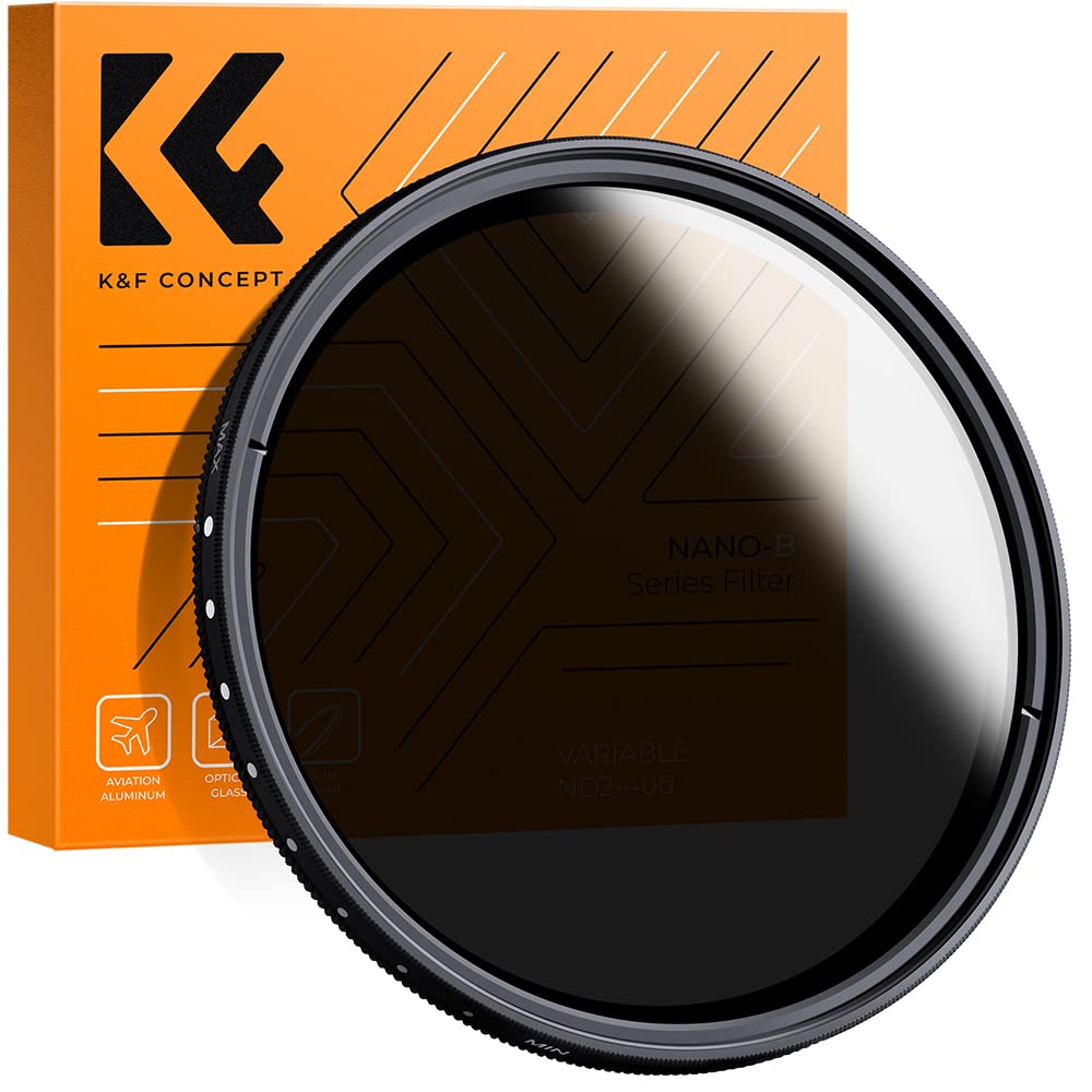 K&F CONCEPT 55mm Slim Variable ND Filter Adjustable Fader ND Neutral Density ND2 ND4 ND8 to ND400 Lens Filter+Microfiber Cleaning Cloth for DSLR Lens