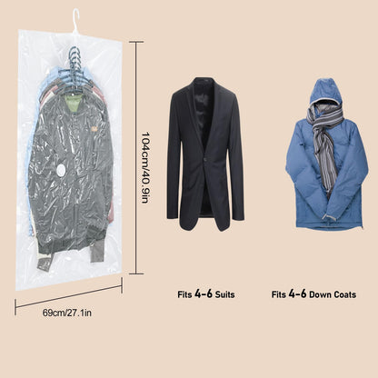 QH7 coat vacuum bags hanging, Suits, Dresses, Coats or Jackets, Clear & Reusable Closet Organizer with 4 (105x70cm)