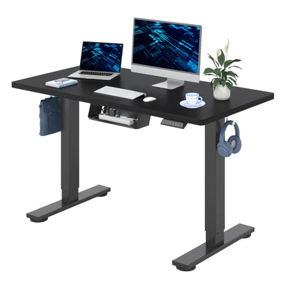 FLEXISPOT ONE PIECE Electric Standing Desk Height Adjustable Sit Stand Up Desk with Memory Smart Panel (Black Frame+120x60cm Black Desktop)