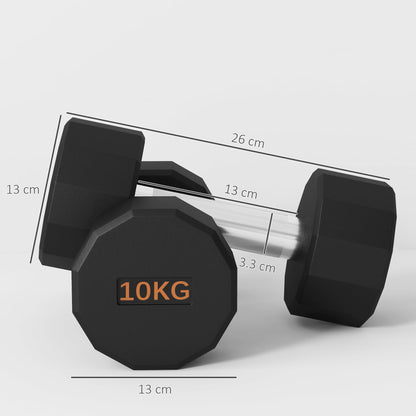 SPORTNOW Dumbbells Set, Hand Weights Pair with 12-Sided Shape and Non-Slip Grip for Men Women Home Gym Workout, 2 x 10kg