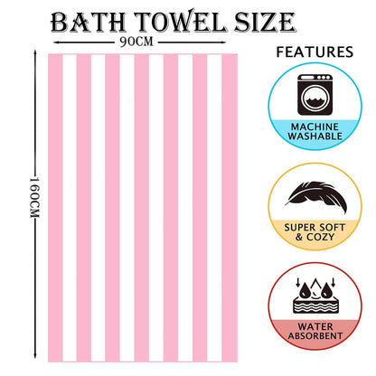 Large Thin Microfibre Beach Towel with Bag for Adult Men Women,160x90cm Pink Stripe Beach Towels Quick Dry Sand Free Lightweight Swim Bath Towel for