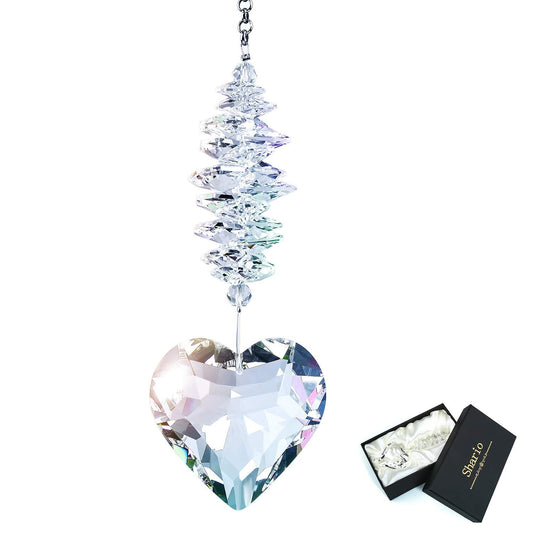 Shario 45mm Clear Glass Heart Crystal Ball Prism Pendant, Suncatcher for Windows, Outdoor Garden Hanging D?cor, Gifts for Women, Mom and Children