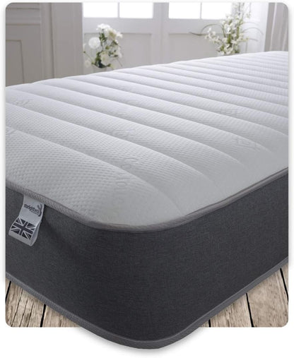 Starlight Beds Cooltouch Linear 8 Inch Hybrid Mattress. 2ft6 Small Single Mattress with Memory Foam Layer & Springs. Grey/White, Soft. (2ft6 x 6ft3)