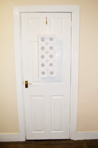 Hanging Toilet Roll Holder Organiser Storage bathroom fabric storage dispenser white made in the UK