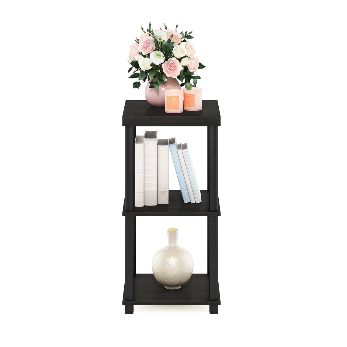 Furinno TURN-N-TUBE Side Table, 3-Tier Thick Tabletop End Table with Open Shelf, Toolless Assembly Night Stand, Bedside Table, for Living Room