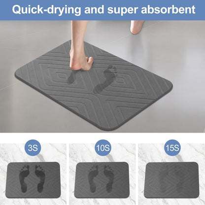HUMIGA 2 Pack Stone Bath Mat, Diatomaceous Earth Shower Mat, Non-Slip Super Absorbent Quick Drying Bathroom Kitchen Floor Mat, 24x15, Grey