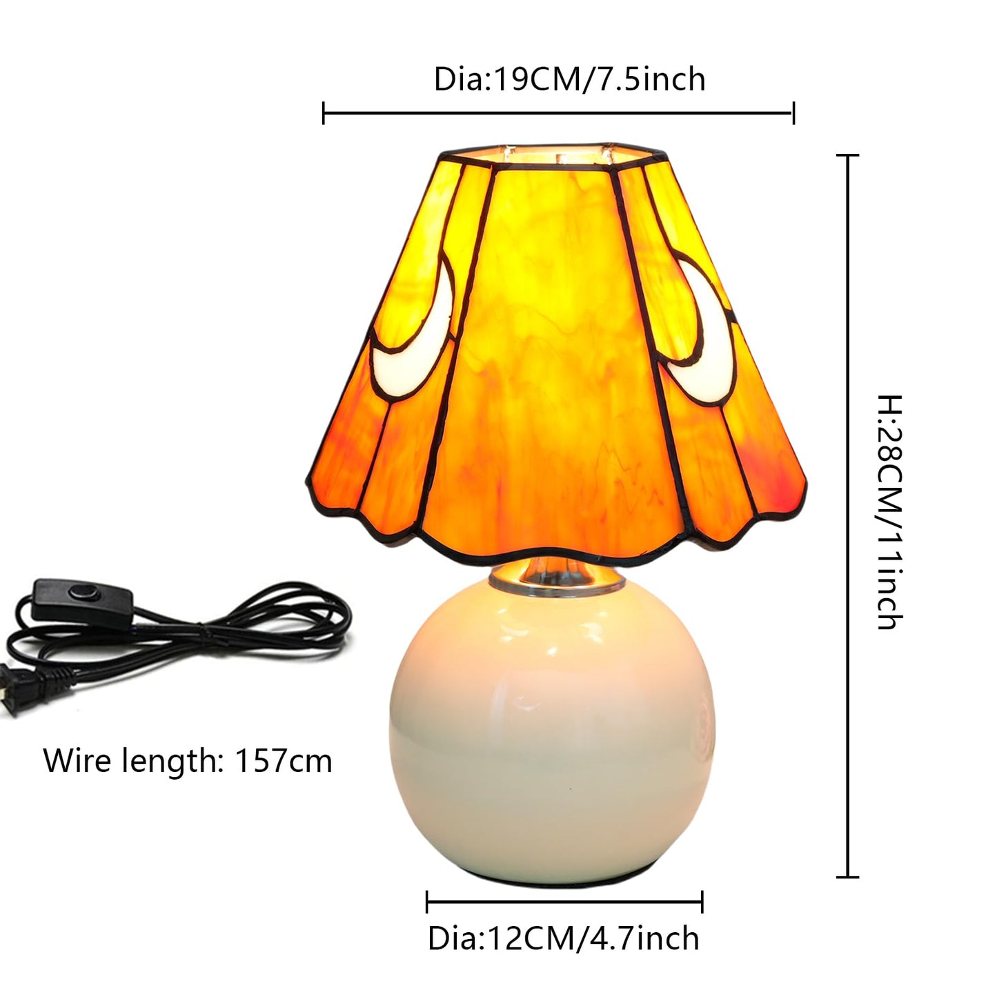 KIPHEPI Mushroom Lamp Small Bedside Table Lamp-Nightstand Orange Glass Moon Nightlight for Bedroom Dorm Living Kitchen, Tiffany Style Aesthetic Cute