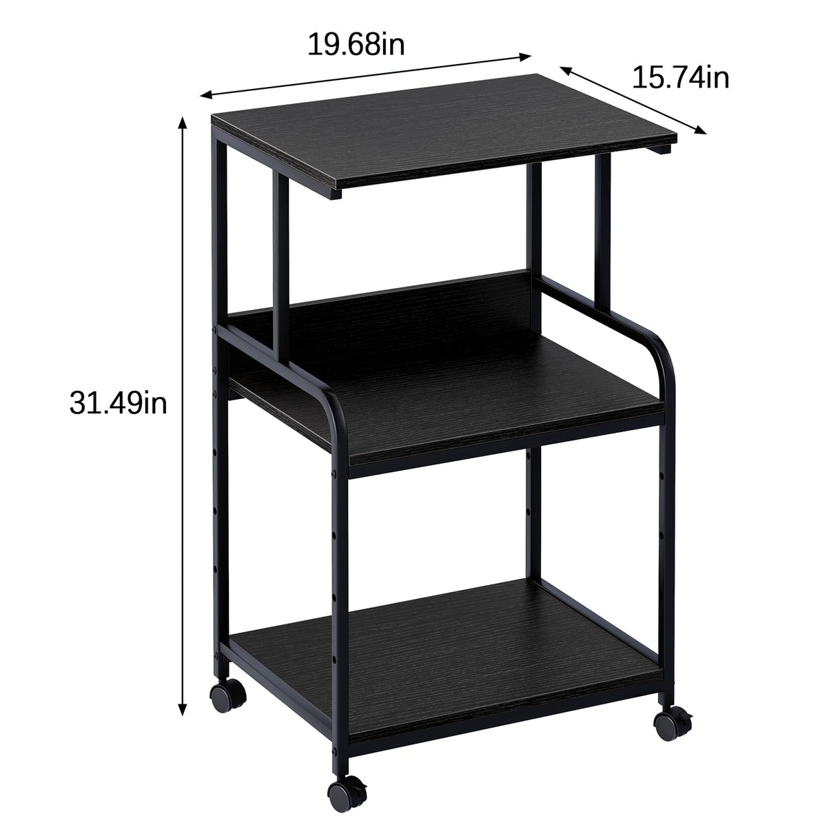 3-Tier Printer Stand, Large Printer Table on Wheels, Movable Printer Stand with Storage, Rolling Printer Cart for Fax Scanner Files Media Player