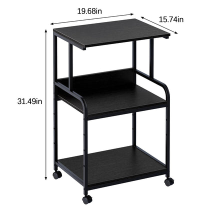 3-Tier Printer Stand, Large Printer Table on Wheels, Movable Printer Stand with Storage, Rolling Printer Cart for Fax Scanner Files Media Player