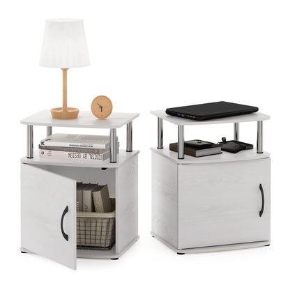 Furinno JAYA Side Table Set of 2, 2-Tier Open Shelf End Table with Door Cabinet, Soft-edges Night Stand, Bedside Table, for Living Room, Bedroom