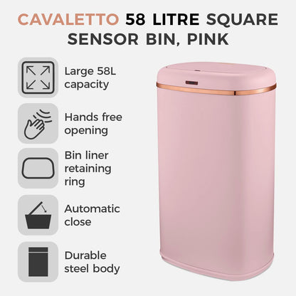 Tower T838010PNK Cavaletto Square Sensor Bin, 58L, Pink and Rose Gold