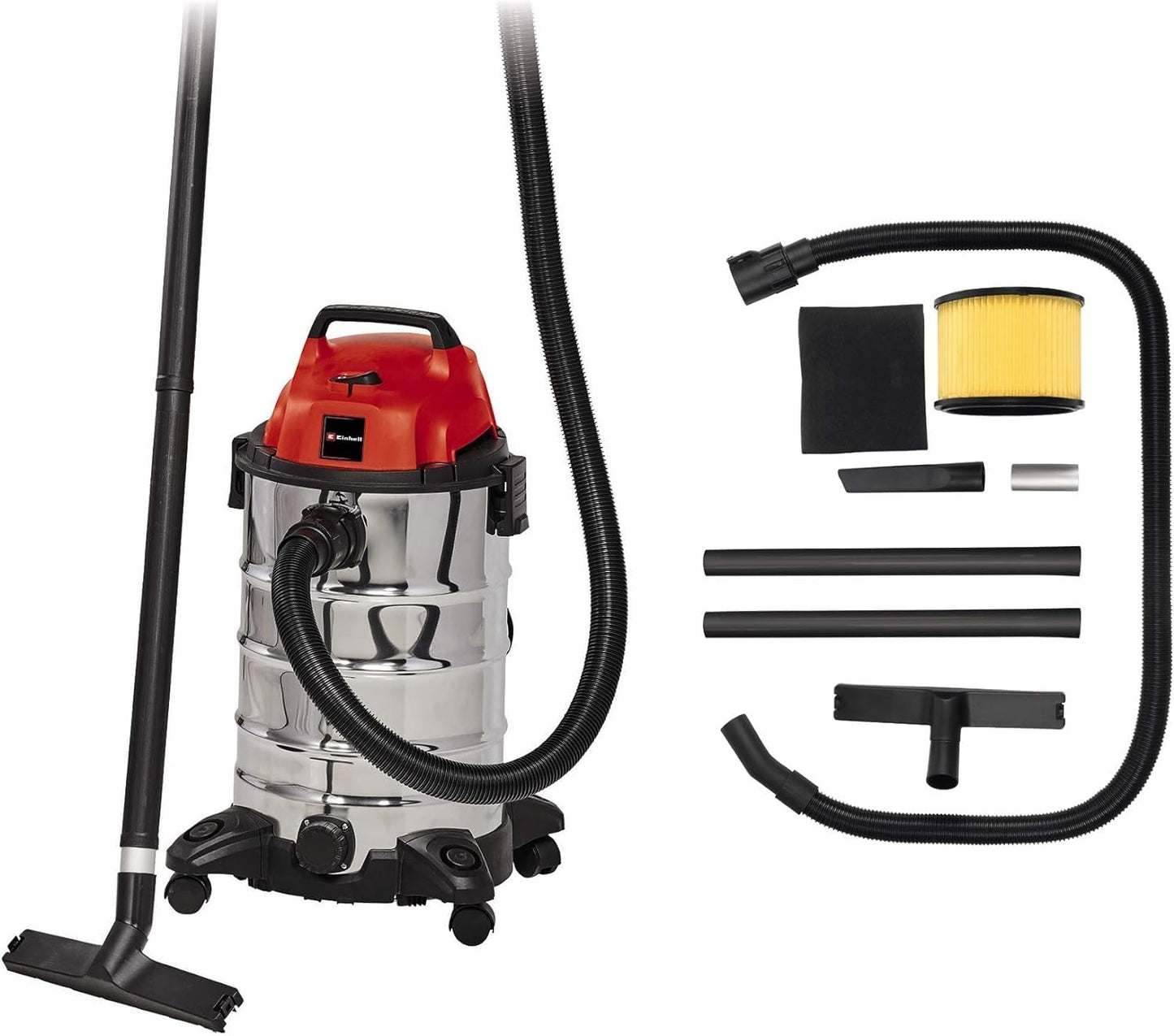 Einhell TC-VC 1930 S wet and dry vacuum cleaner (1,500 W, 30 l rust-proof stainless steel tank, blow connection, incl. plastic suction hose,