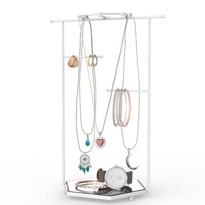Mango Steam Tabletop Mirror Base Jewellery Tower/Display Stand for Bracelets, Necklaces, Hoop Earrings, Rings (Hexagon, White)