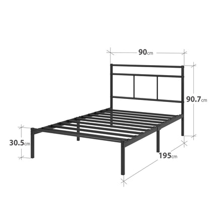 Zinus Elias Single Bed Frame  Bed 90x190 cm  30cm Height Metal Bed Frame with Headboard  Platform bed frame with steel slat support  Modern