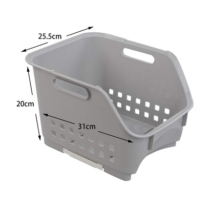 Xowine Set of 3 Plastic Stackable Storage Baskets, Gray Stacking Basket