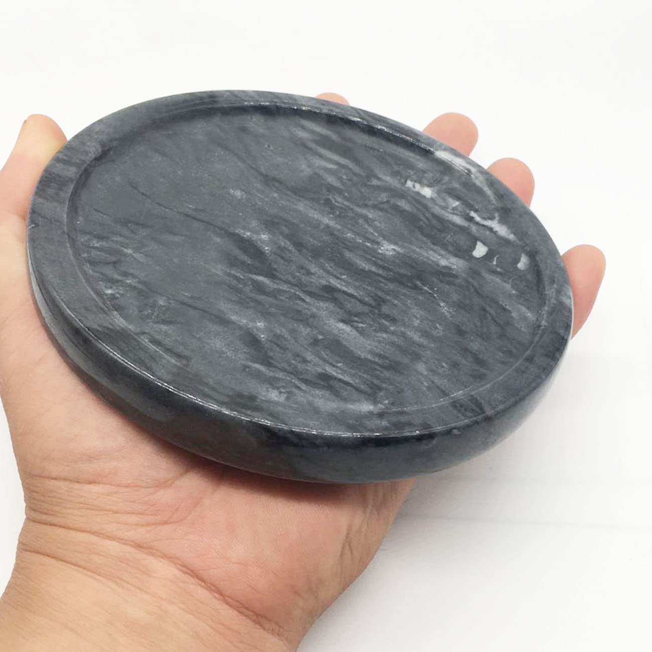 Natural Marble Tray, Circular Marble Stone Decorative Tray for Counter，Jewelry, Vanity, BlackRound Small Tray, 5-1/2" Diameter(Black)