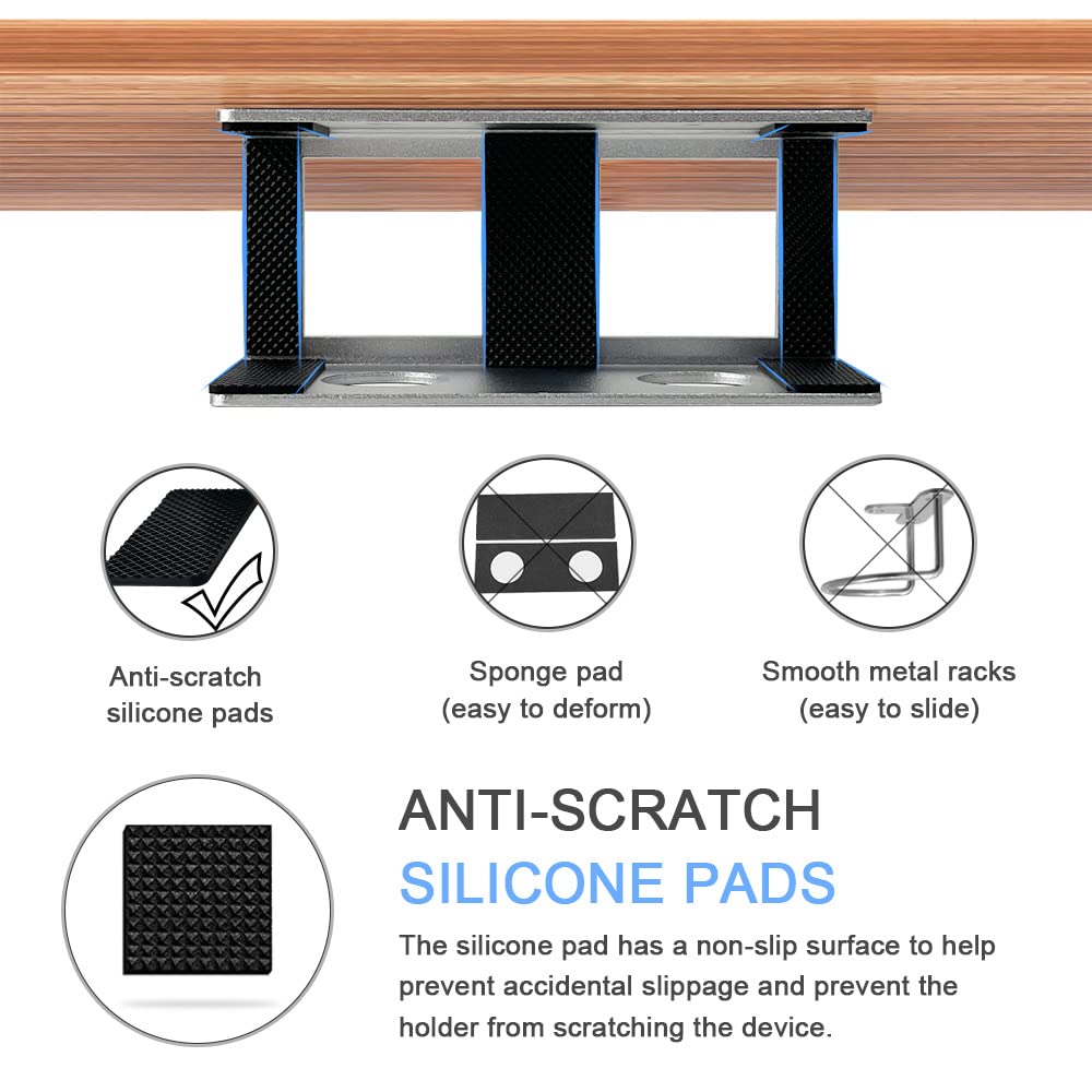 JEMACHE Under Desk Laptop Mount, Metal Under Table Desk Holder for Laptop, Mac Mini, MacBook, Keyboard with Anti-Scratch Silicone (Silver)