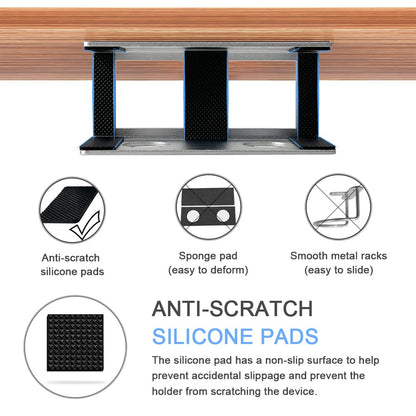 JEMACHE Under Desk Laptop Mount, Metal Under Table Desk Holder for Laptop, Mac Mini, MacBook, Keyboard with Anti-Scratch Silicone (Silver)