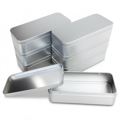 Thintinick 7 Pieces Rectangular Metal Empty Tins, Silver, 15x7x4cm