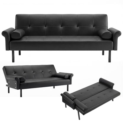 Panana Modern 3 Seater Sofa Bed, Faux Leather Upholstered Sofa bed with Metal Legs,Futon Recliner Lounge for Living Room, Spare Room, Bedroom
