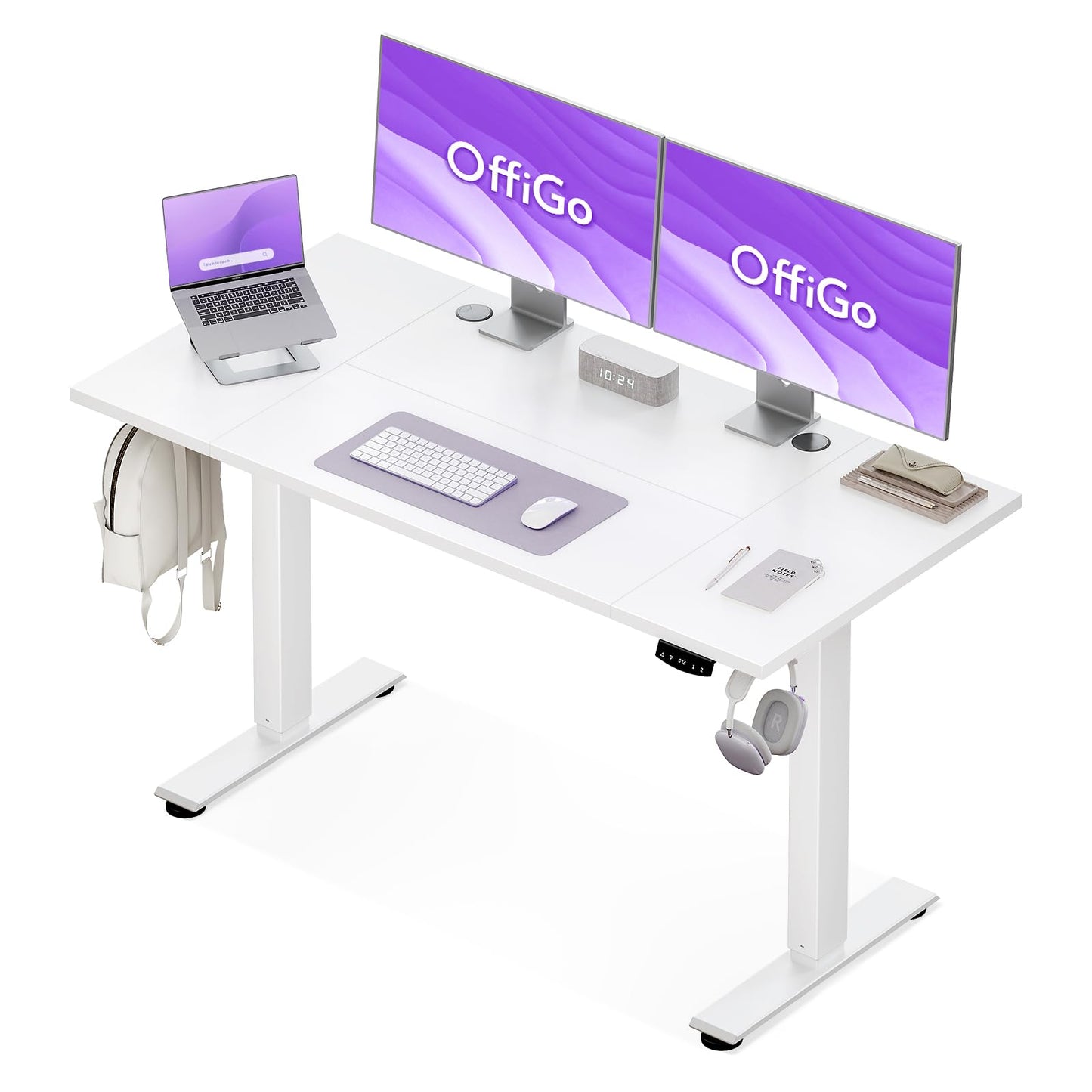 OffiGo Standing Desk, 140x60cm Height Adjustable Desk with 2 Memory Presets
