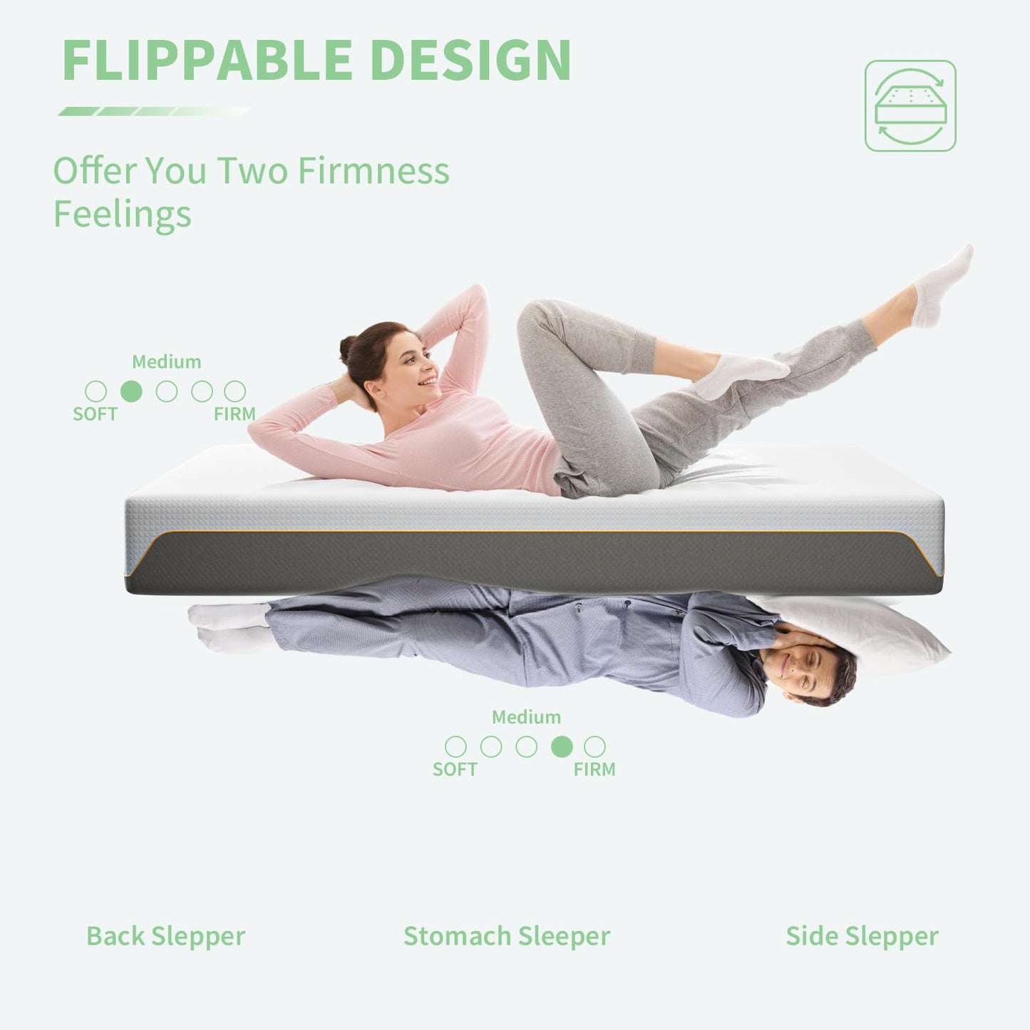 Doubleslee Memory Foam Mattress, 5FT King Mattress, Medium, 150x200x15cm