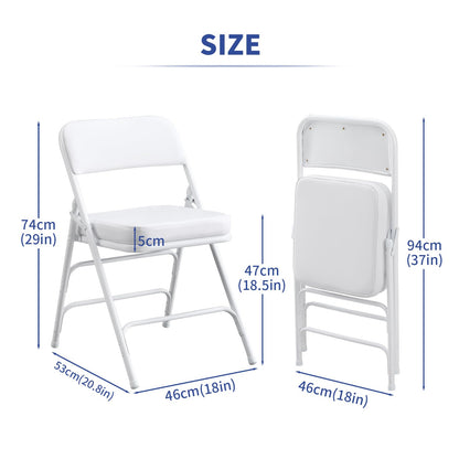 KAIHAOWIN Metal Folding Chairs with Vinyl Padded Seat Indoor Comfortable Upholstered Foldable Chairs with Ultra Thick Cushion-White