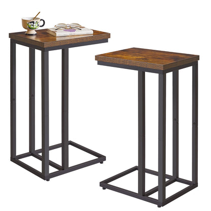 Aibiju Set of 2 C-Shaped Side Table， Sofa End Table, Laptop Coffee Snack Table，Industrial, for Living Room, Bedroom