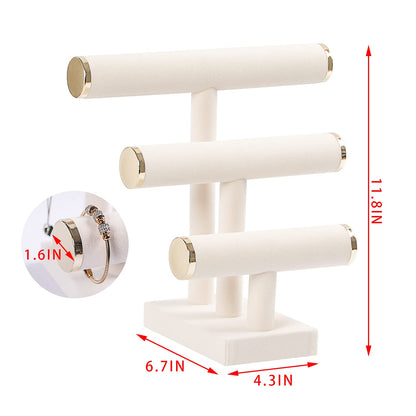 Pengup 3 Tier Bracelet Holder,Bracelet Display Stand with Metal Cap,Beige White Velvet Jewelry Organizer Displays for Necklace Scrunchies Watches