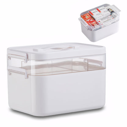 Medicine Storage Box,Lockable Plastic Medicine Box Medication Case,2-Layer Multi Grid First Aid Boxes,Portable Storage Organiser Large Medical