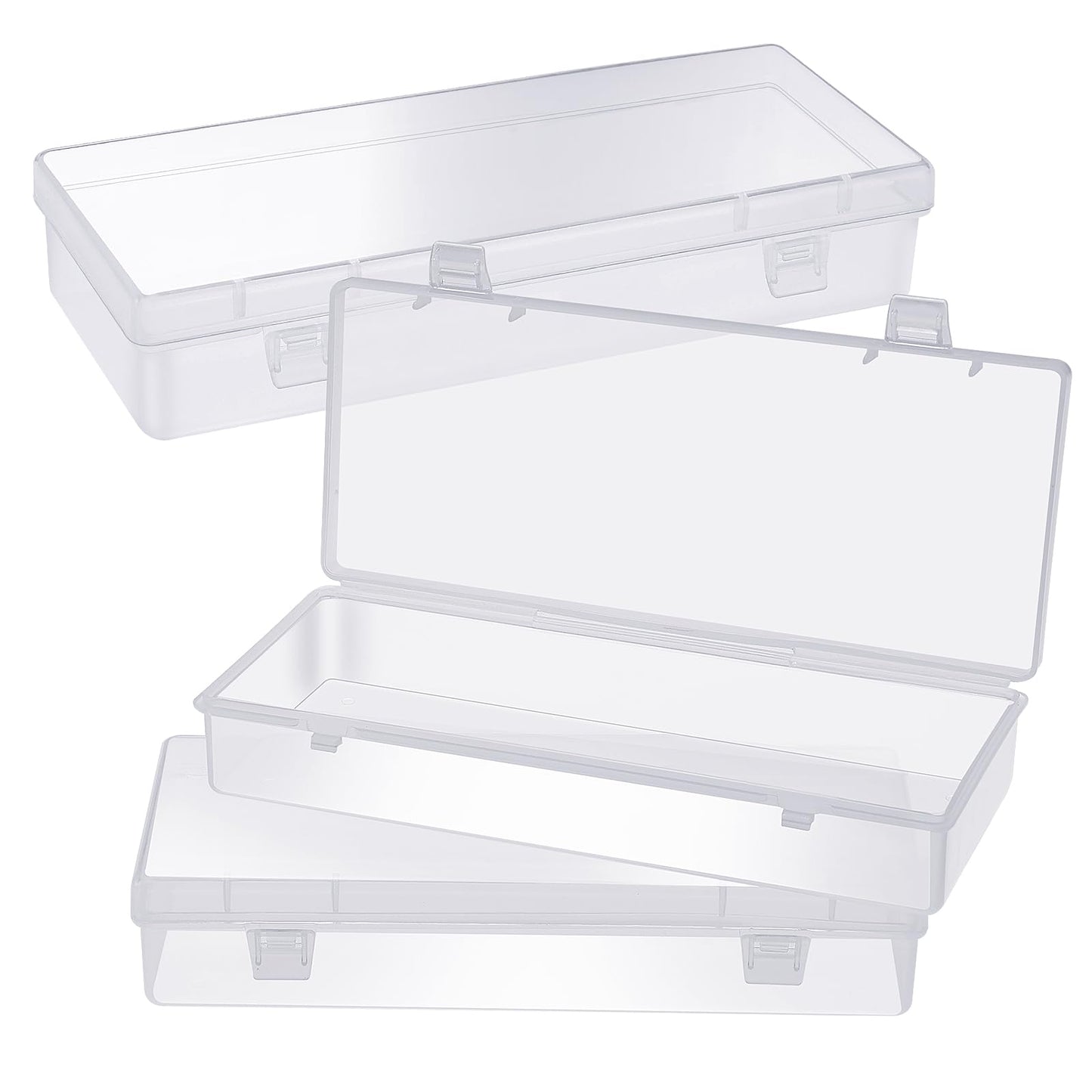 WLLHYF 3Pack Small Plastic Storage Containers with Hinged Lids, Rectangle Clear Plastic Storage Containers Box for Beads Jewelry and Crafts Items