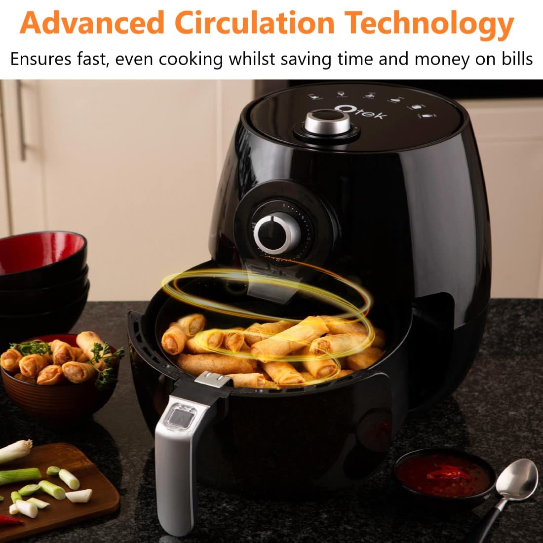 Otek 4.5L Air Fryer | 1450W | Low Fat | Healthier Oil Free Frying | Compact Cooker Oven | Timer | Rapid Heating & Air Flow Circulation | Adjustable