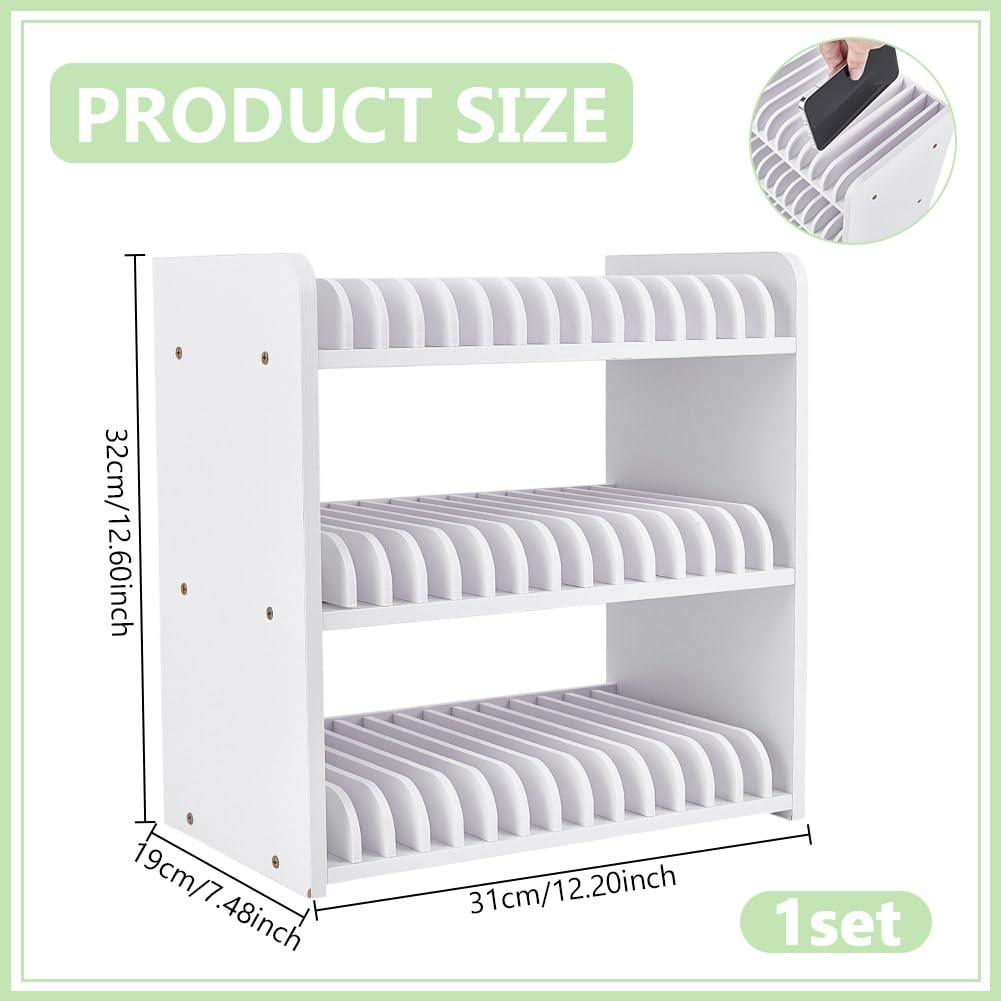 UNICRAFTALE 3-Tier White Wooden Phones Storage 45-Grid Classroom Cell Phone Holder Mobile Phone Desktop Organizer Storages Box Adjustable Multiple