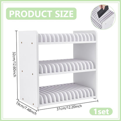 UNICRAFTALE 3-Tier White Wooden Phones Storage 45-Grid Classroom Cell Phone Holder Mobile Phone Desktop Organizer Storages Box Adjustable Multiple