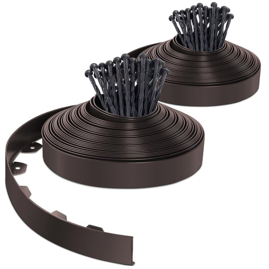 VOUNOT 40m Flexible Lawn Garden Edging Border, Plastic Grass Path Edging with 80 Reinforced Securing Pegs, Height 5cm, Brown