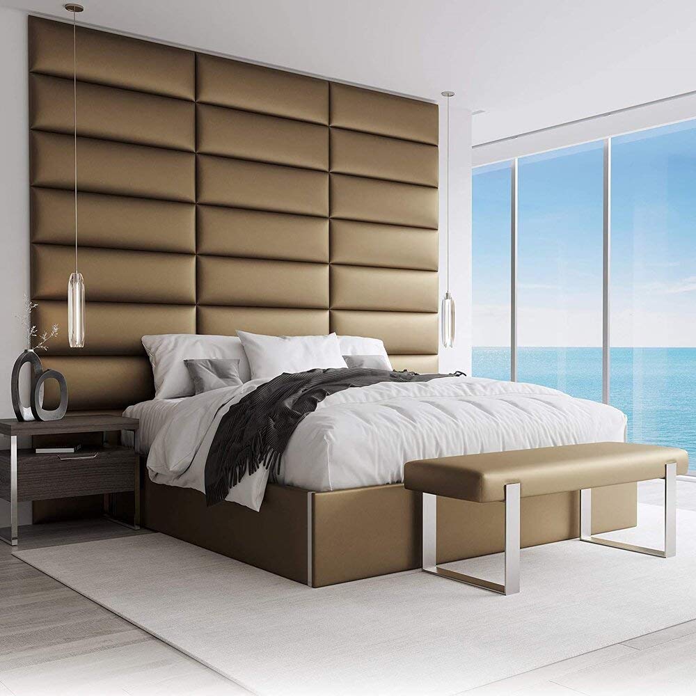 VANT Upholstered Accent Wall Panels - Packs of 4 - Easy to Install - Twin-King Size Headboard (91cm Wide, Metallic Gold)