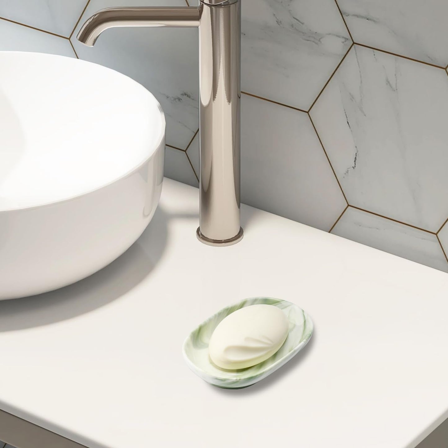 YoHyien Ceramic Soap Dish, Anti-Slip Marble Soap Dish for Bathroom, Soap Tray Dish, Soap Holder for Shower, Kitchen, and Sink