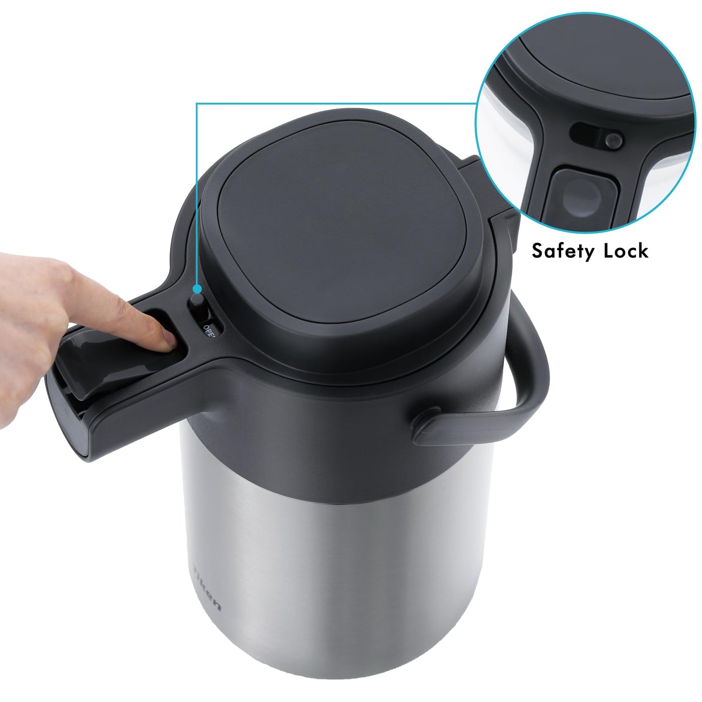 Tiken 3L Airpot Coffee Dispenser with Pump Stainless Steel Vacuum Insulated Thermal Jug Flask for Hot Water Tea