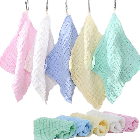 FOMAISELF 10Pcs 100% Cotton Hand Towel with Hanging Loop - 6 Layers Cotton Kids Towels, Ultra Absorbent Bathroom Hand Towel and Face Towel for Kids