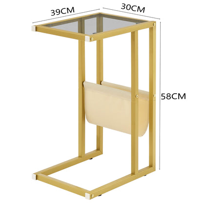 Gewudraw C Shaped Side Table, 58 CM Tall Glass End Table for Living Room
