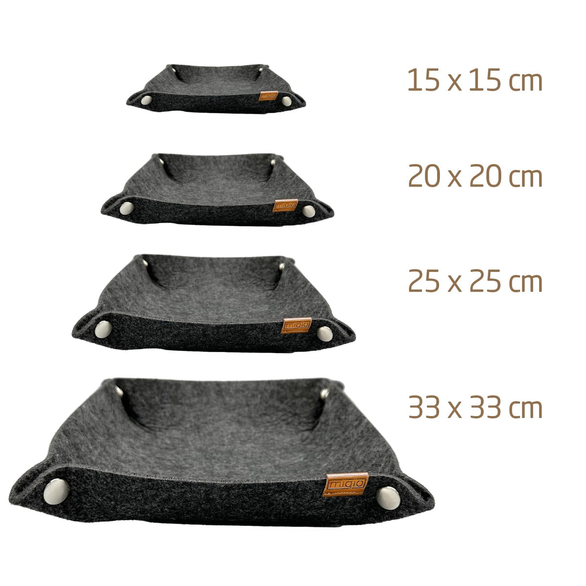 MIQIO® Design Premium Felt Bowls with Press Studs - 3 + 1 Set - Square Felt Storage Basket for Letters, Keys, Smartphone - Foldable Utensilo Bowl