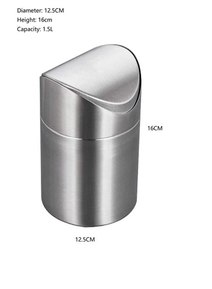 ETRAVEL Mini Desktop Bin with Lid, Brushed Stainless Steel Swing Bin, Nappy Bin Small Desk Indoor Dust bins Car Bathroom Kitchen Waste Containers