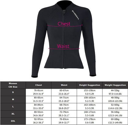 EUPTE 2mm Wetsuits Women/Men Long Sleeve Jacket UPF50+ UV Protection Diving Skin Suit Top for Scuba Diving Snorkeling Surfing Swimming (women, S)