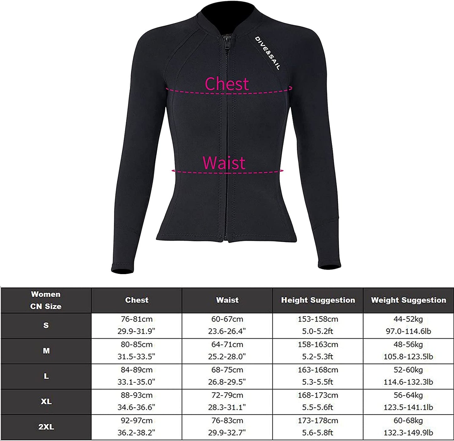 EUPTE 2mm Wetsuits Women/Men Long Sleeve Jacket UPF50+ UV Protection Diving Skin Suit Top for Scuba Diving Snorkeling Surfing Swimming (women, L)