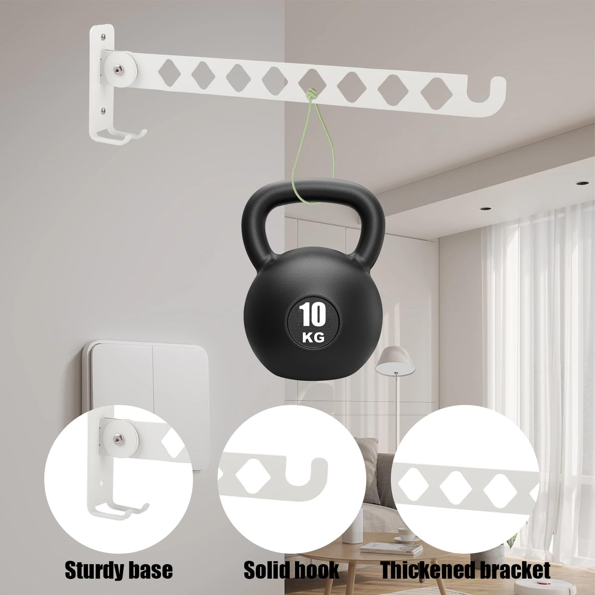 YUE QIN 2 Pack 35cm Wall Mounted Clothes Drying Rack 8 Holes 180°Rotation