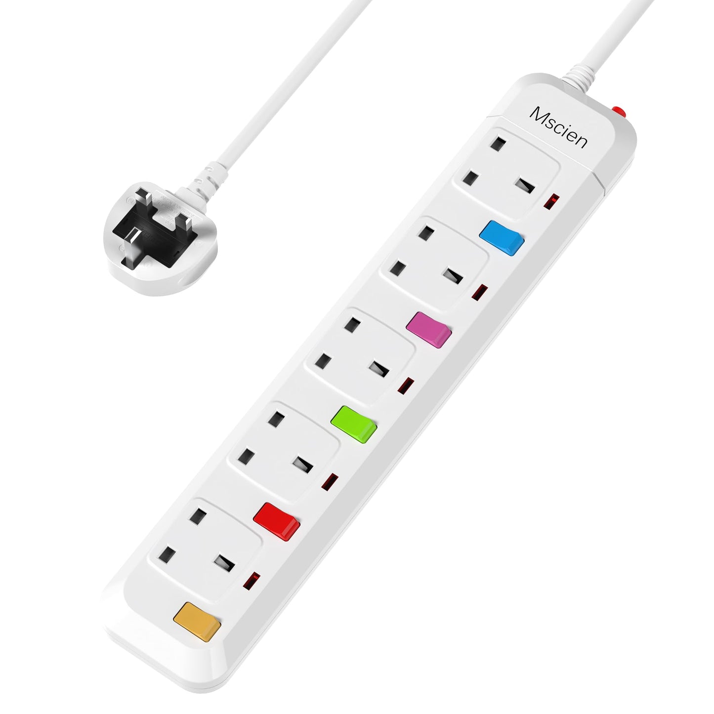 Mscien 4M Extension Lead with Switches, 5 Way Surge Protected Extension Lead, UK Wall Mount Power Strip with 4 Meter Extension Cord, 5 Gang Plug