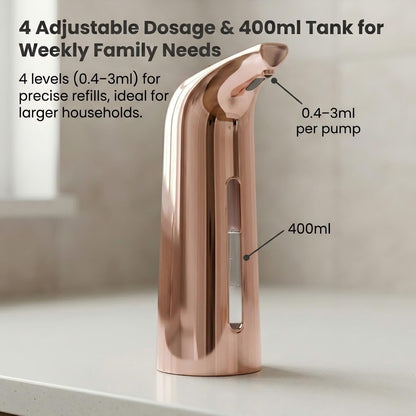 Automatic Soap Dispenser: 4 Adjustable Settings & Touch-Free Sensor, 400ml, IPX6 Waterproof, Long Battery Life, for Families with Kids