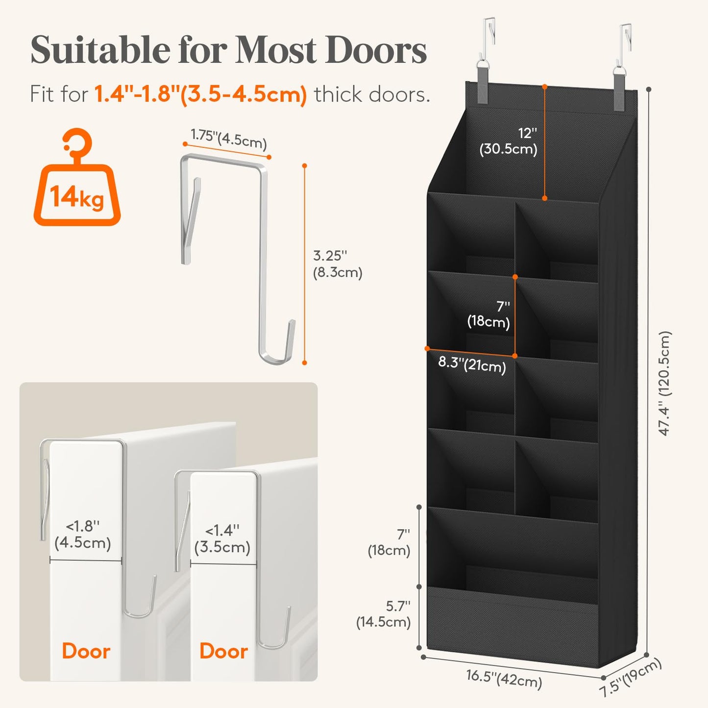 Lifewit 6 Tier Over the Door Shoe Organisers with 11 Deep Pockets, Fabric Hanging Wall Mounted Shoes Rack Behind Door Storage Organizer for Boots