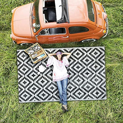 Enipate Geometric Outdoor Rugs for Patios Clearance, 182 x 274cm(6x9ft) Reversible & Easy Cleaning Patio Decking Rug, Portable Comfortable Woven Garden Carpet
